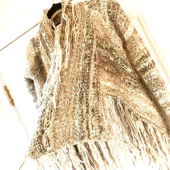 FREE PEOPLE Fringed Alpaca SOFTEST Wool Small Open Front long sleeved Sweater - Picture 8 of 14
